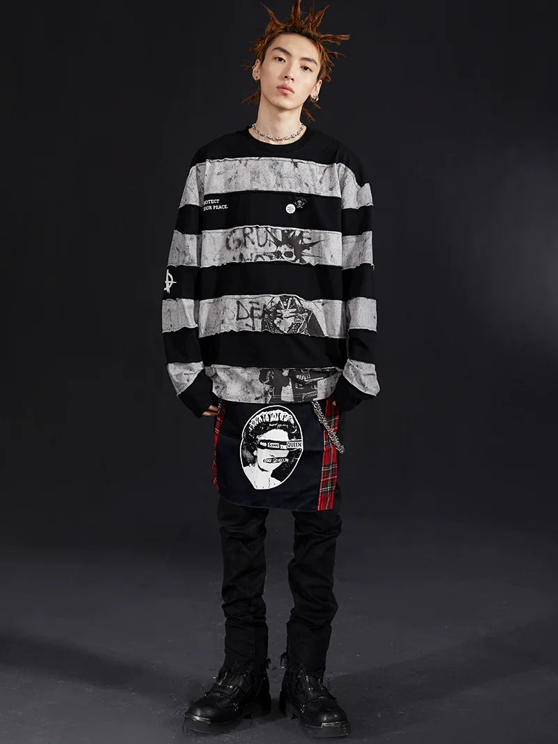 VENTUREK Black Gray Patchwork Long Sleeve Tee