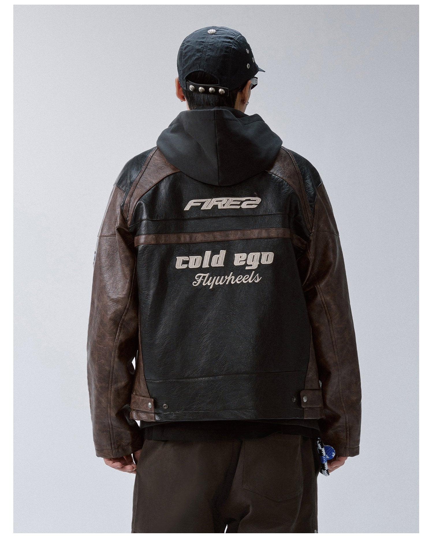 F2CE Embroidery Patch PU Leather Racing Jacket