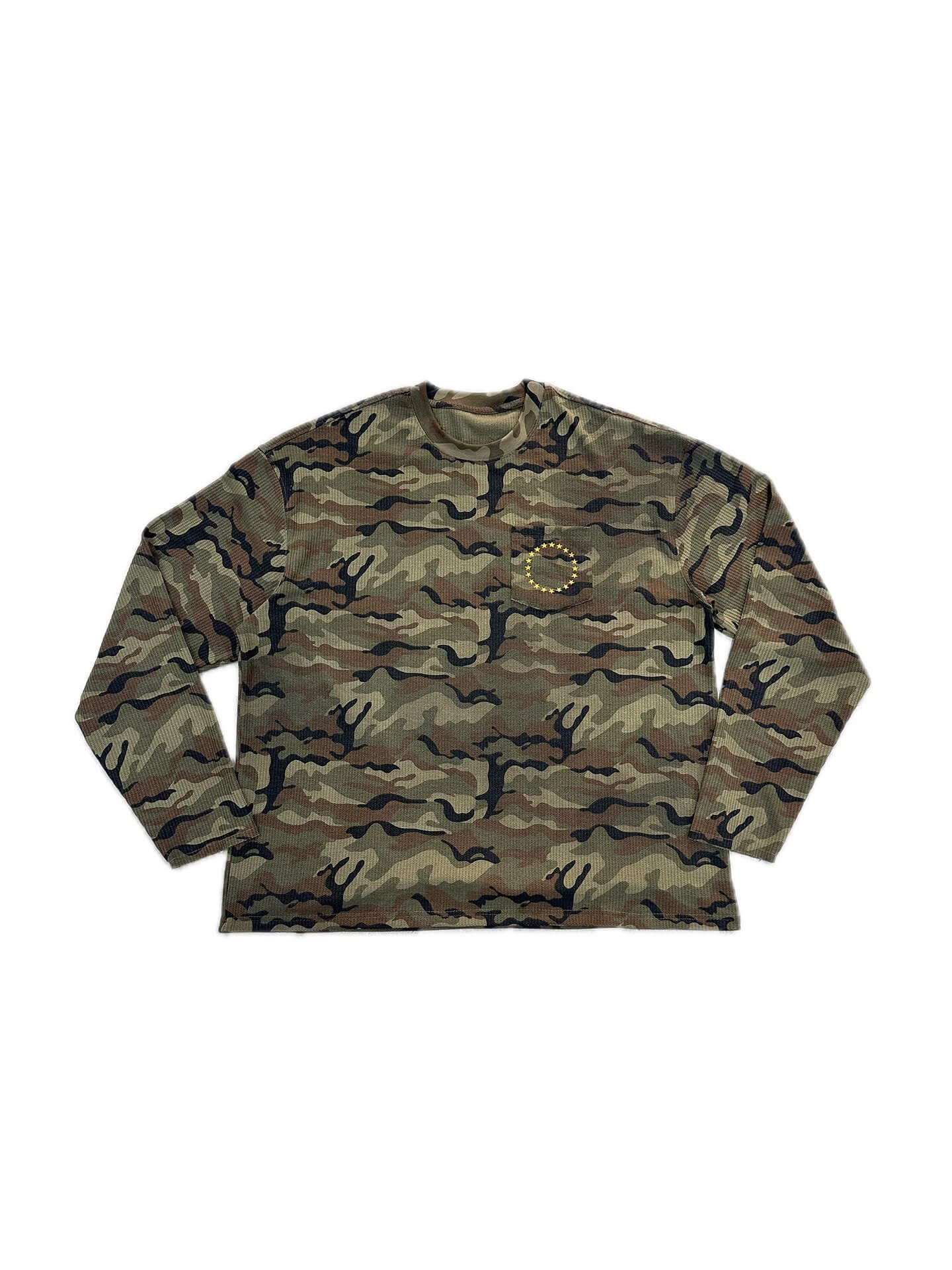 LIBERAFIT Vintage Camo Leopard Waffle Star Embroidered Long Sleeve Tee