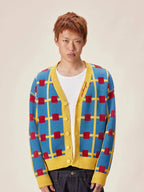 EVILKNIGHT(EK) Multicolor Checkerboard Knit Cardigan