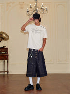 YADcrew Shoulder Rose Button Tee