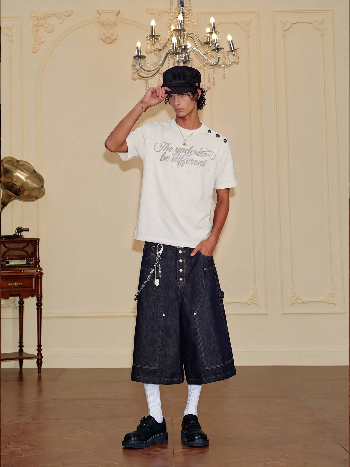 YADcrew Shoulder Rose Button Tee