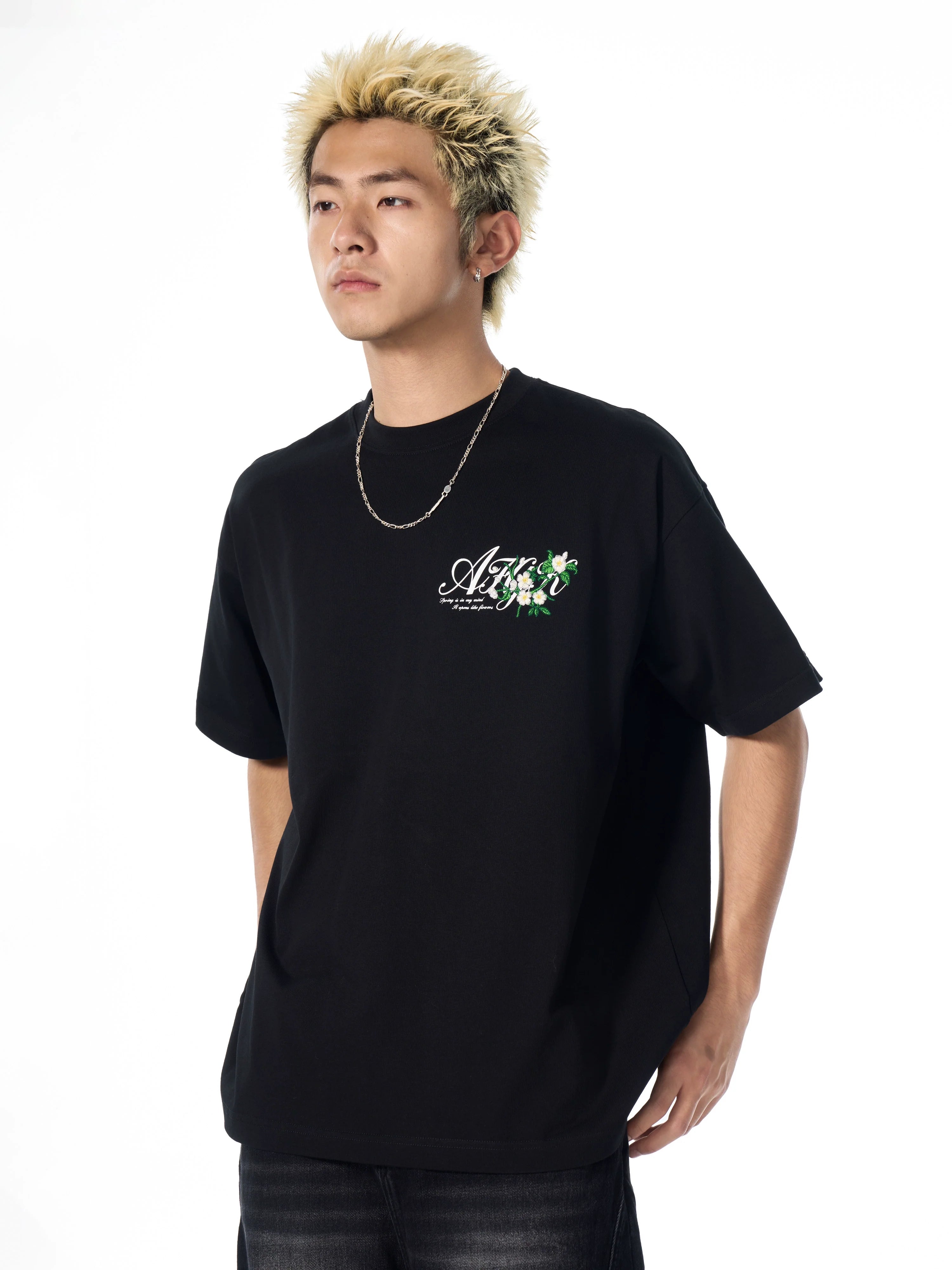 AFGK Flower Embroidered Logo Print Tee