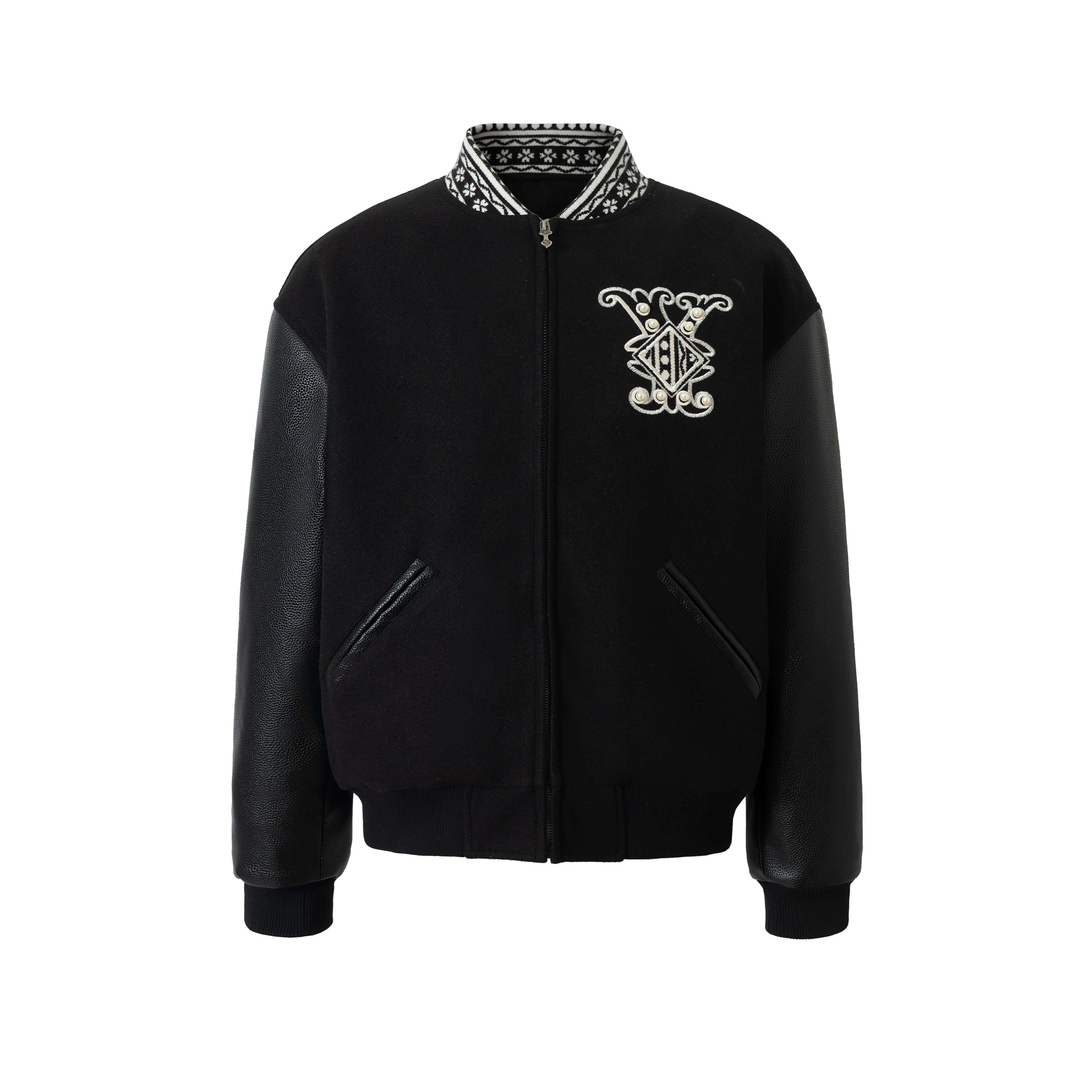 YADcrew 3D Embroidered Pearl Varsity Jacket