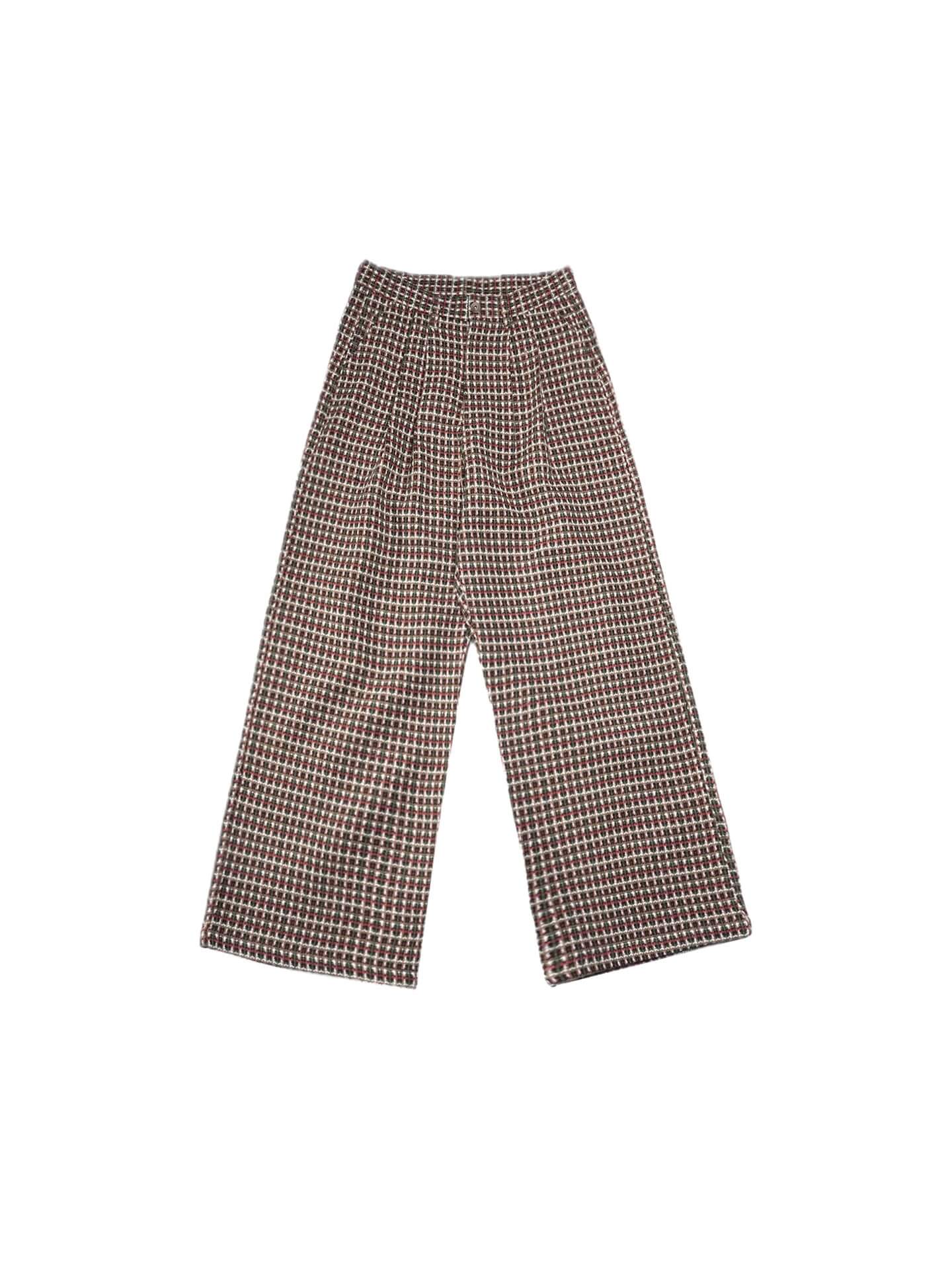 LIBERAFIT Wool Tweed Grid Pattern Pleated Baggy Trousers