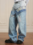 YADcrew 3D Digital Print Double Waist Washed Jeans