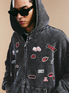 1807× LABT Logo Patch Washed Zip Up Hoodie