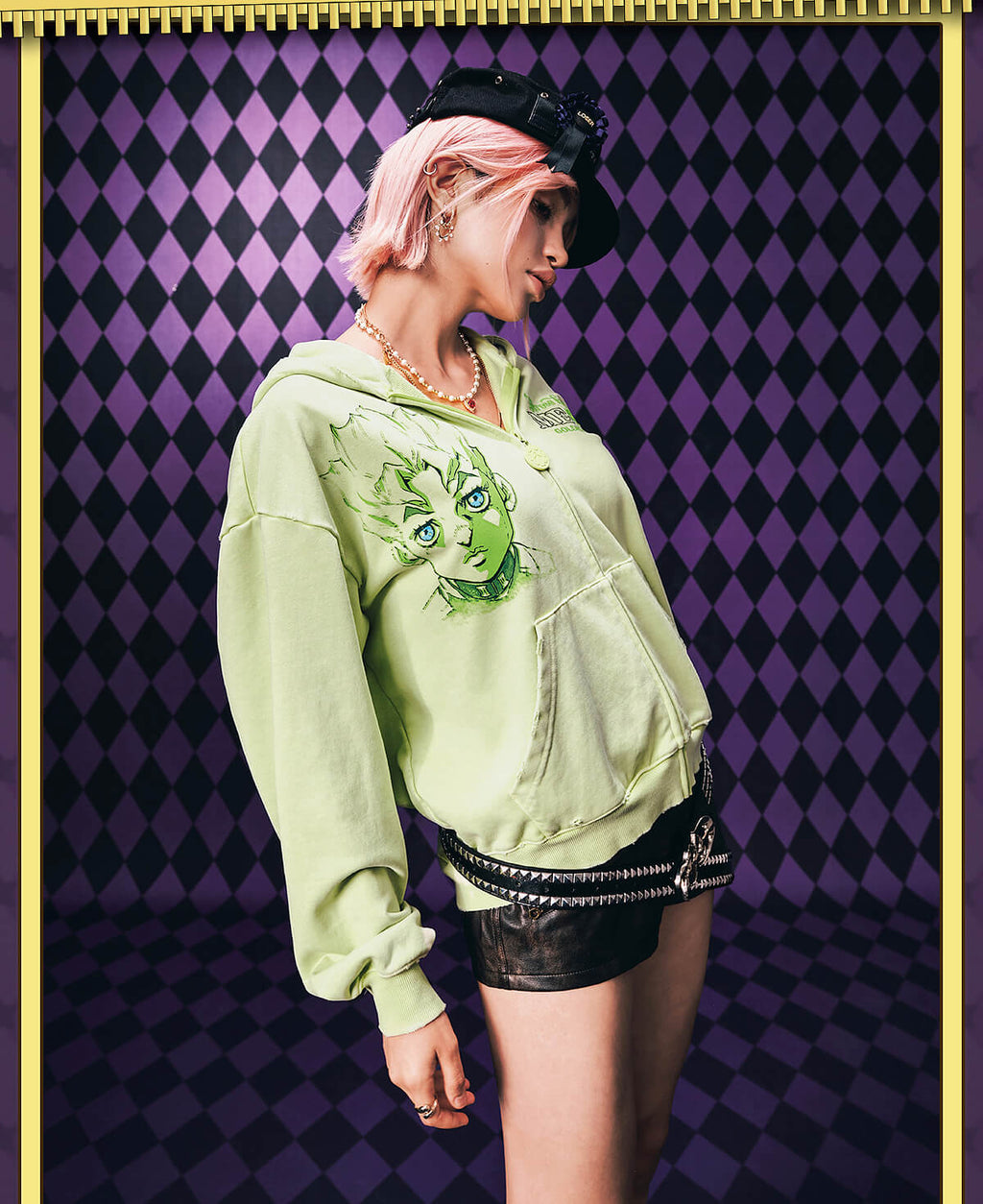 MEDM × JOJO Washed Graphic Print Zip Up Hoodie