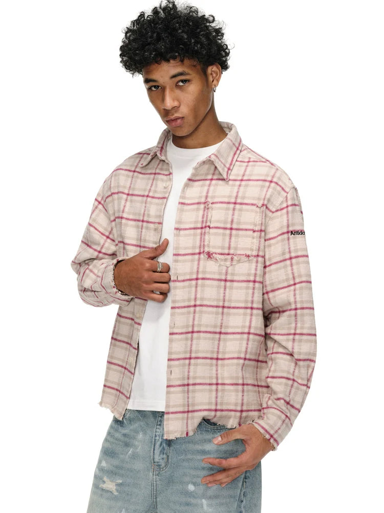 ANTIDOTE Destroyed Plaid Long-Sleeve Shirt
