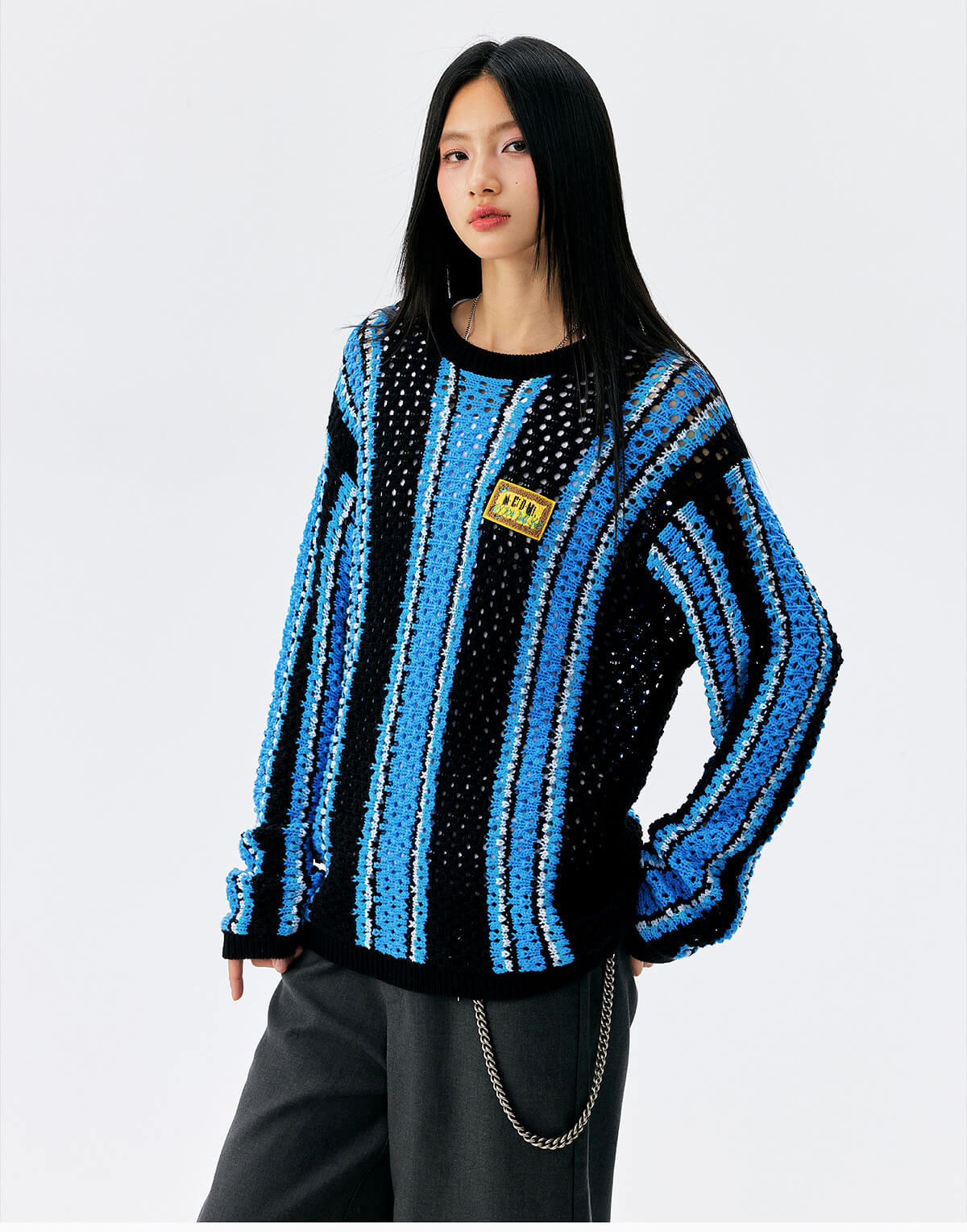 MEDM Multi Color Striped Open Knit Sweater