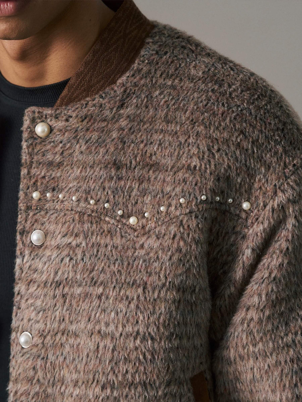 S45 Pearl Studded Fur Varsity Jacket