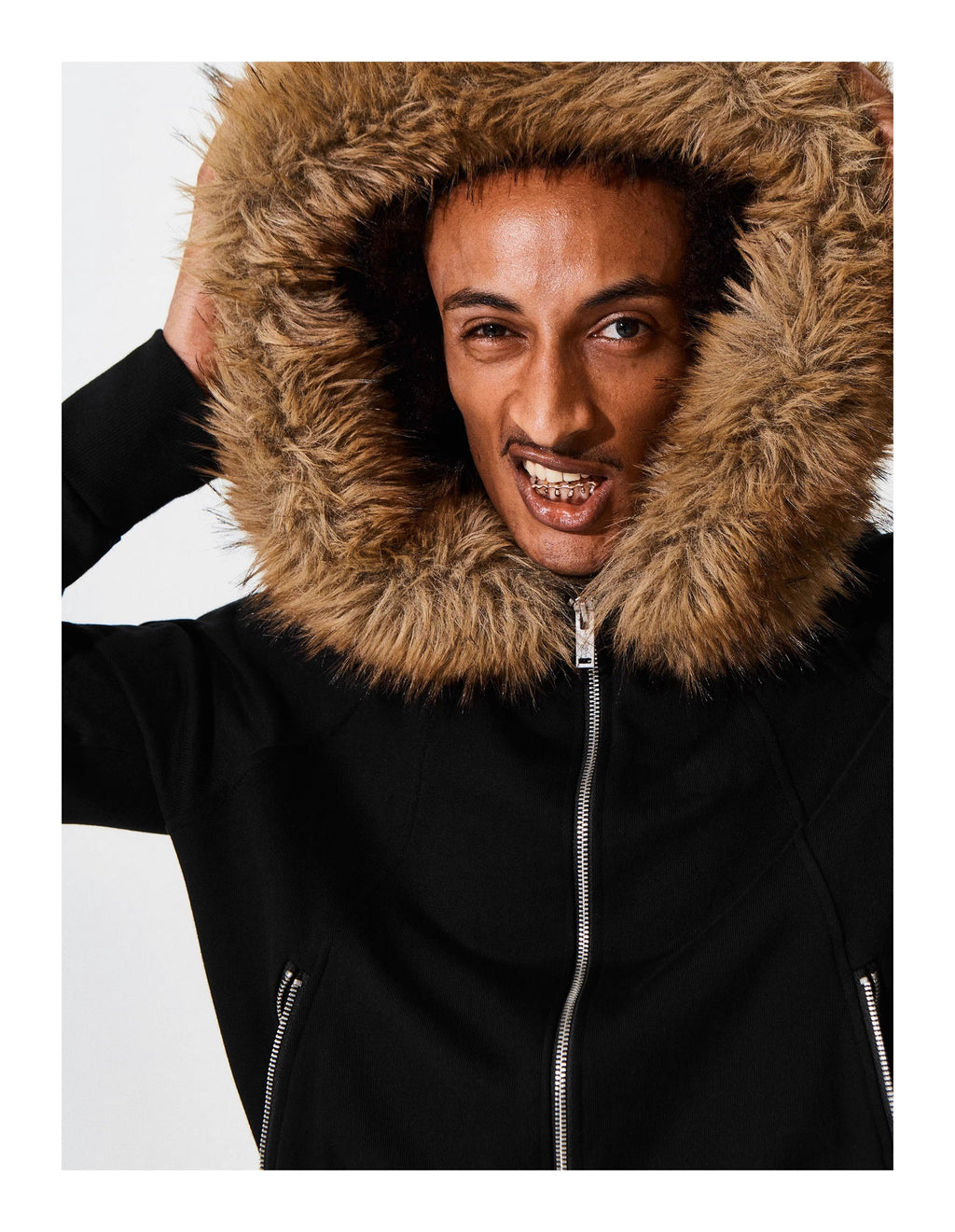 KARMANISTIC Fur Collar Hooded Jacket