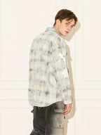 EMPTY REFERENCE Raw Edge Plaid Bubble Print Long Sleeve Shirt