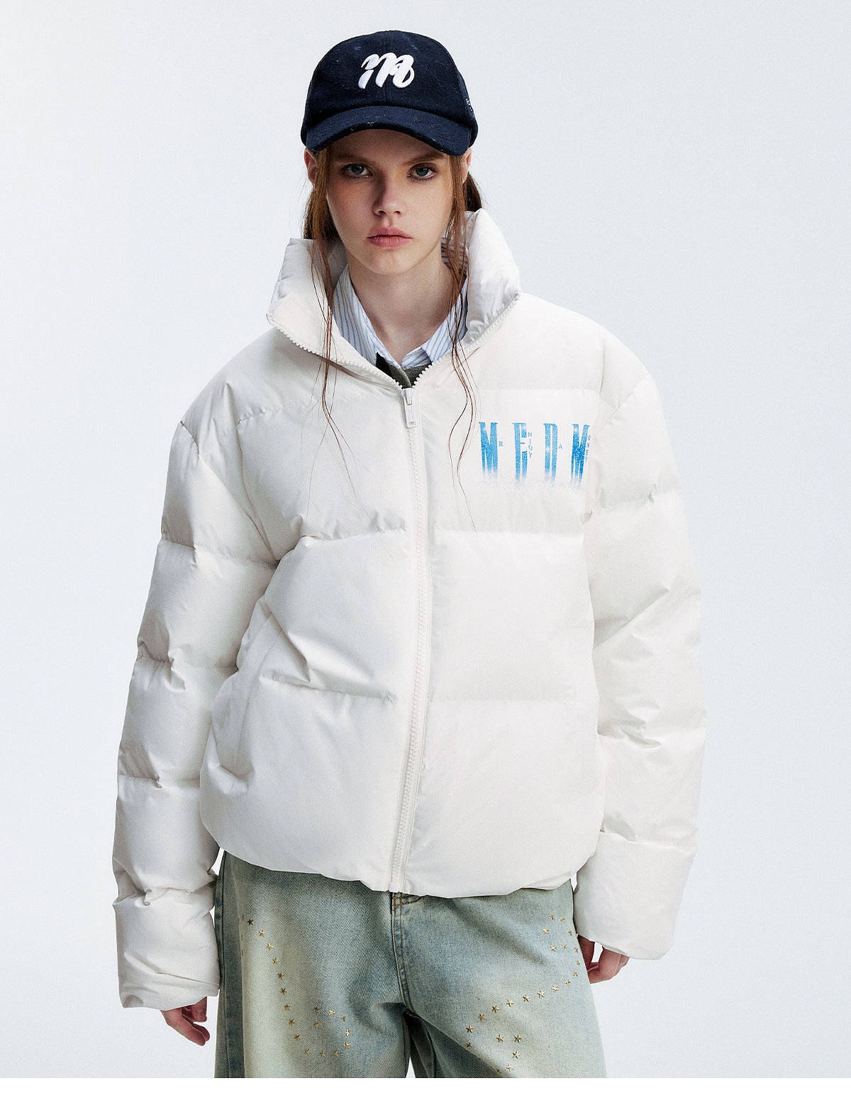 MEDM Rhinestone Studded Logo Down Jacket
