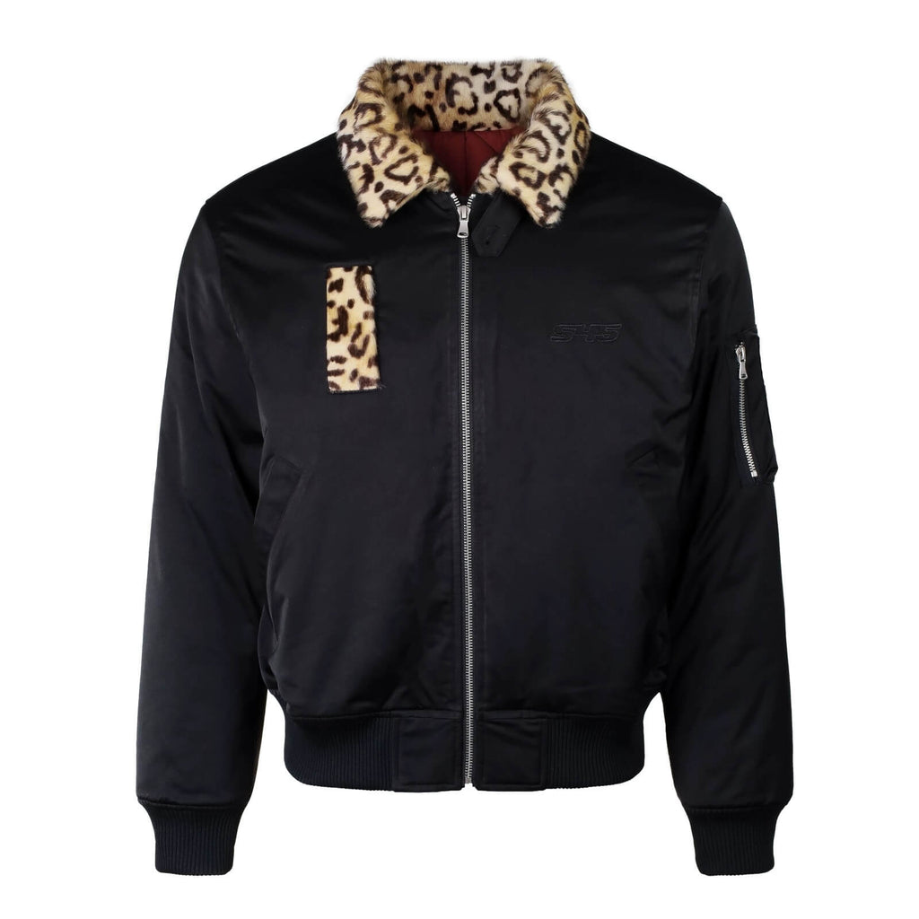 S45 Leopard Trim Patchwork MA-1 Bomber Jacket