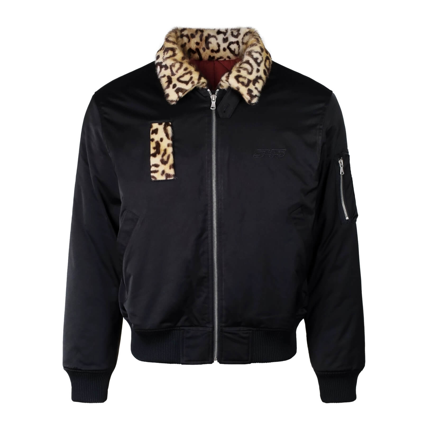 S45 Leopard Trim Patchwork MA-1 Bomber Jacket