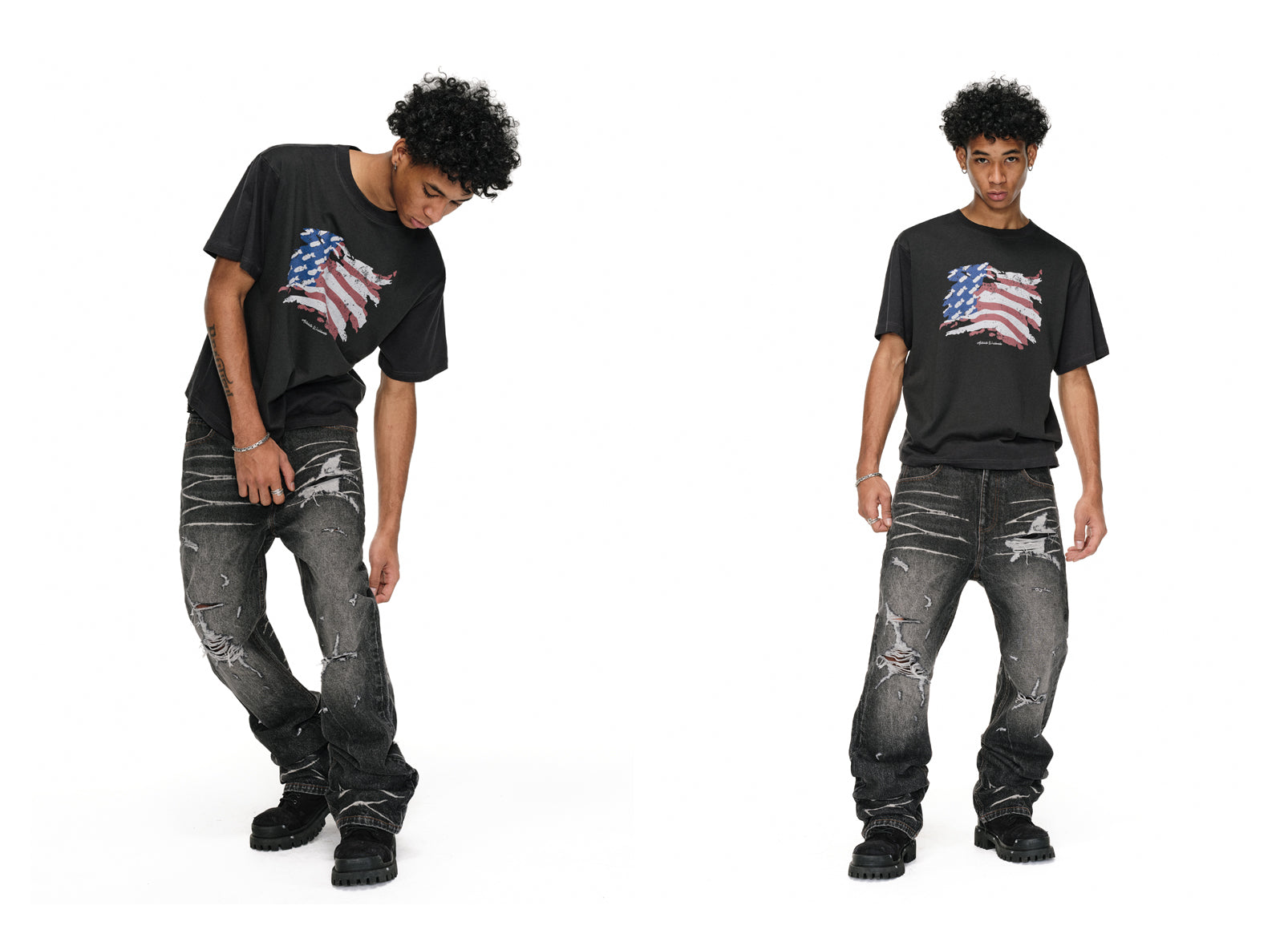 ANTIDOTE Irregular Torn Hole Washed Flared Jeans