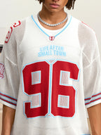 Small Town Kid Mesh Knit V Neck Rugby Jersey