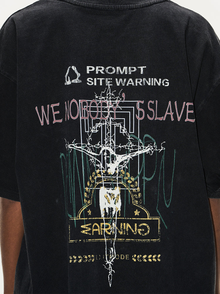 BLIND NO PLAN Washed and Aged Overlapping Print Tee