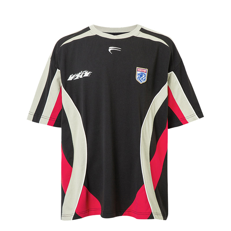 F2CE Deconstruction Stitching Contrast Color Printing Retro Sports Tee