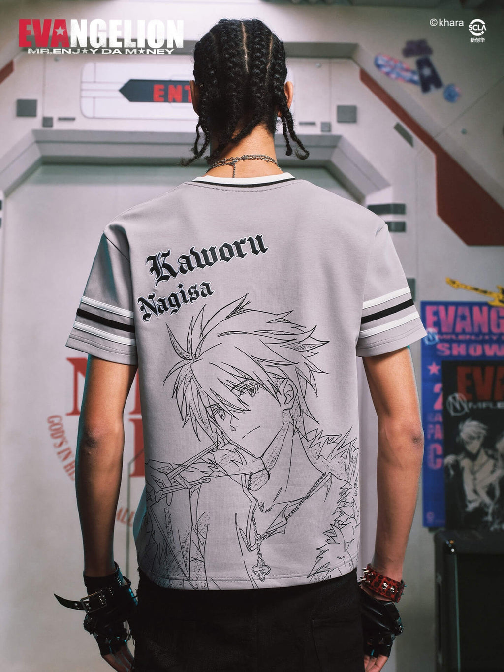 MEDM x EVA NEVER END Character Sketch Print Name Embroidered V Neck Tee