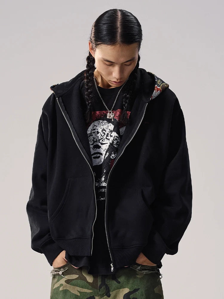 Remedy Badge Print Hood Zip Up Hoodie