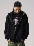 Remedy Badge Print Hood Zip Up Hoodie