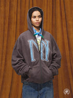 MHARF Gray Vintage Print Zip-Up Hoodie
