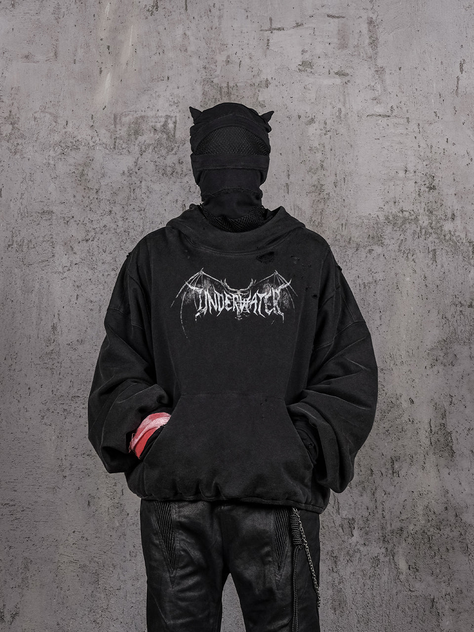 UNDERWATER Dust Black Deconstructed Destruction Hoodie