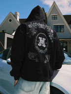 MEDM Patterned Flower Embroidered Zip Up Hoodie