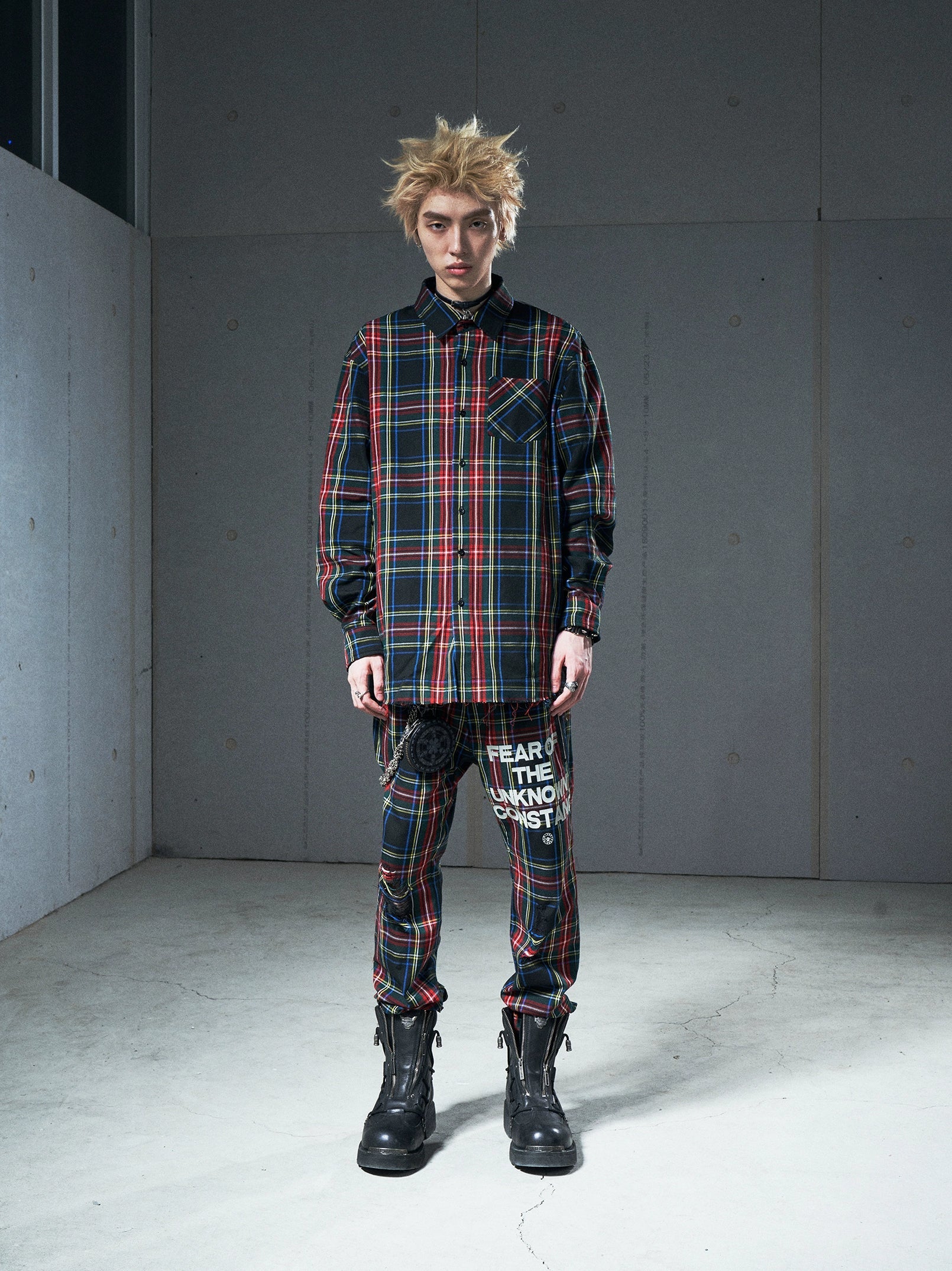 VENTUREK Tartan Check Patch Print Long Sleeve Shirt