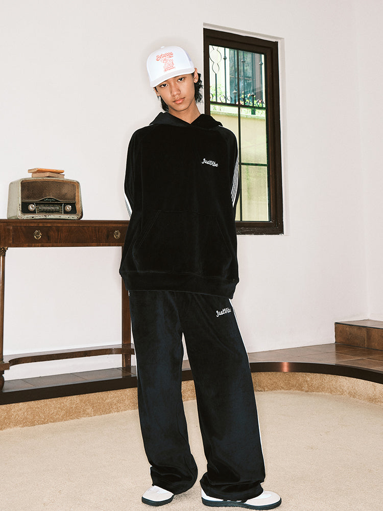 JUST VIBE Side Stripe Velvet Hoodie