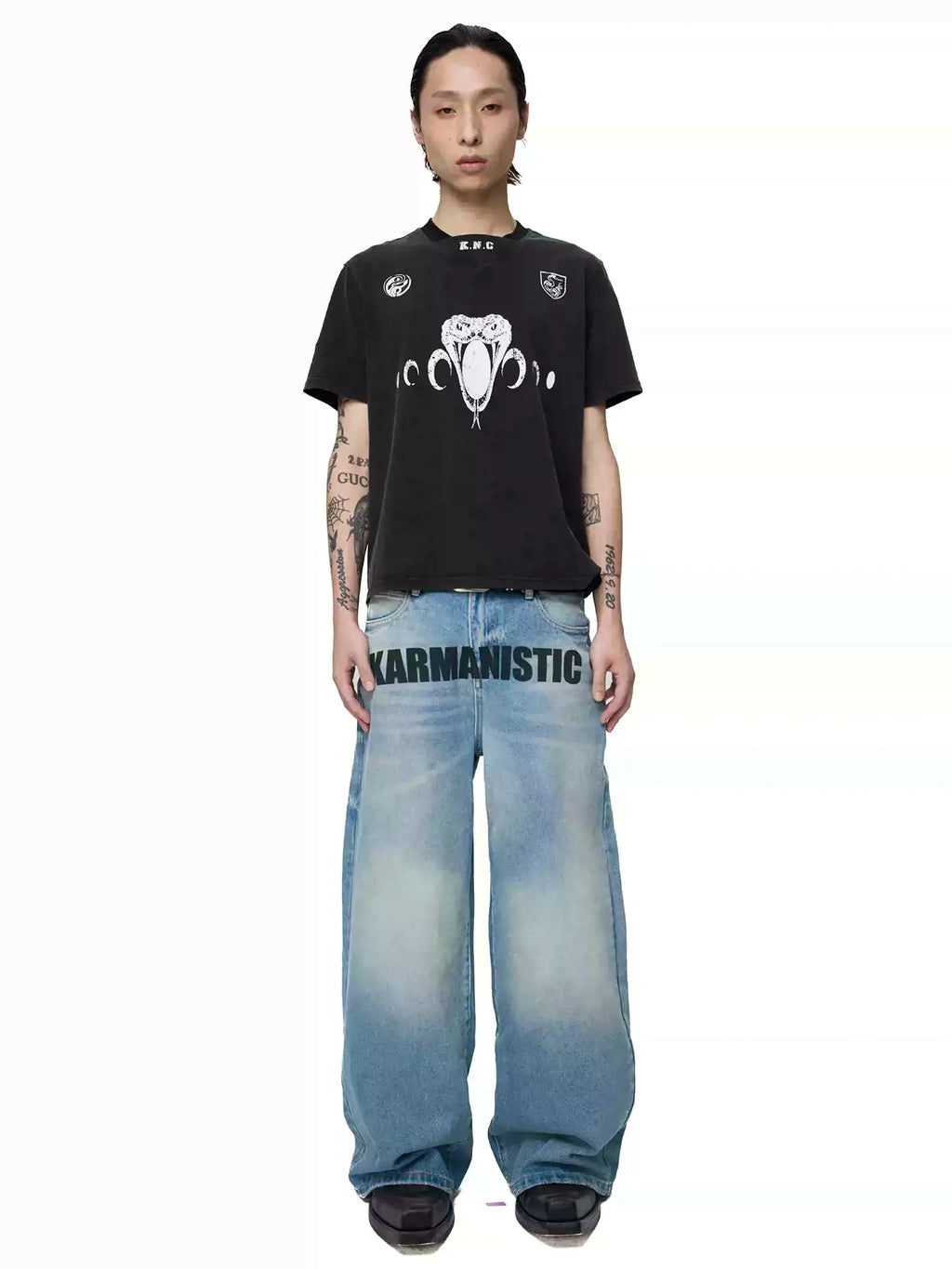 KARMANISTIC Old Washed Snake Head Print Tee