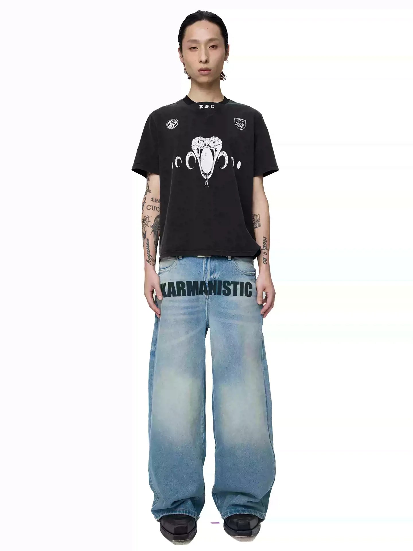 KARMANISTIC Old Washed Snake Head Print Tee