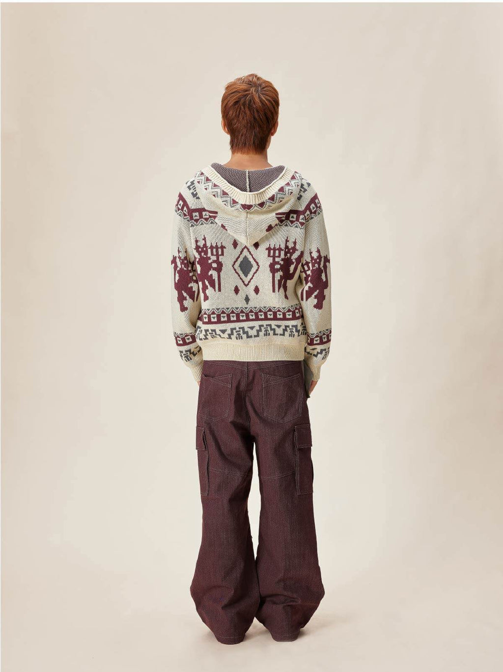 EVILKNIGHT(EK) Ethnic Pattern Knit Hooded Cardigan