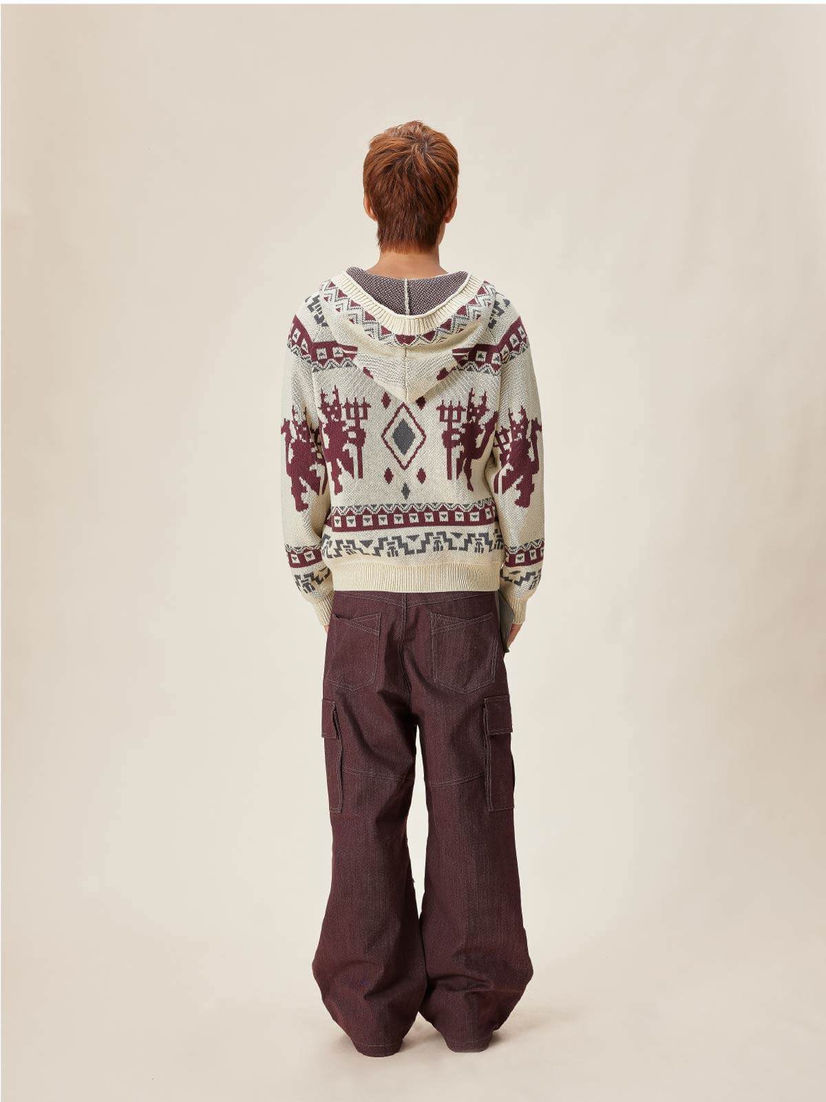 EVILKNIGHT(EK) Ethnic Pattern Knit Hooded Cardigan