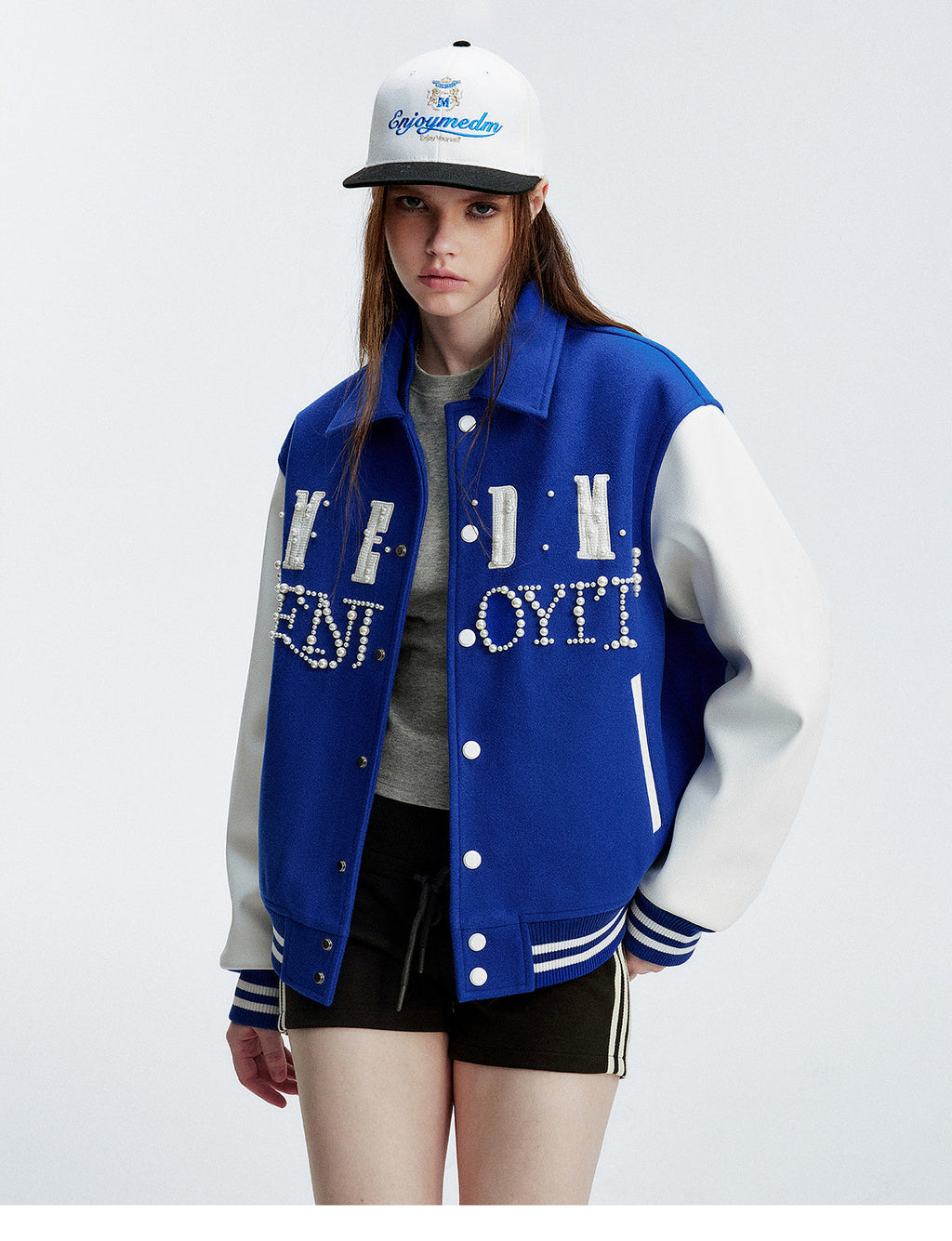 MEDM Pearl Logo Color Block Varsity Jacket
