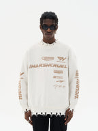 Harsh and Cruel Racing Logo Distressed Knit Sweater