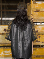 BLIND NO PLAN Camouflage Raw Edge Patchwork Leather Shirt