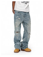 ANTIDOTE Washed Ripped Holes Light Blue Flared Jeans