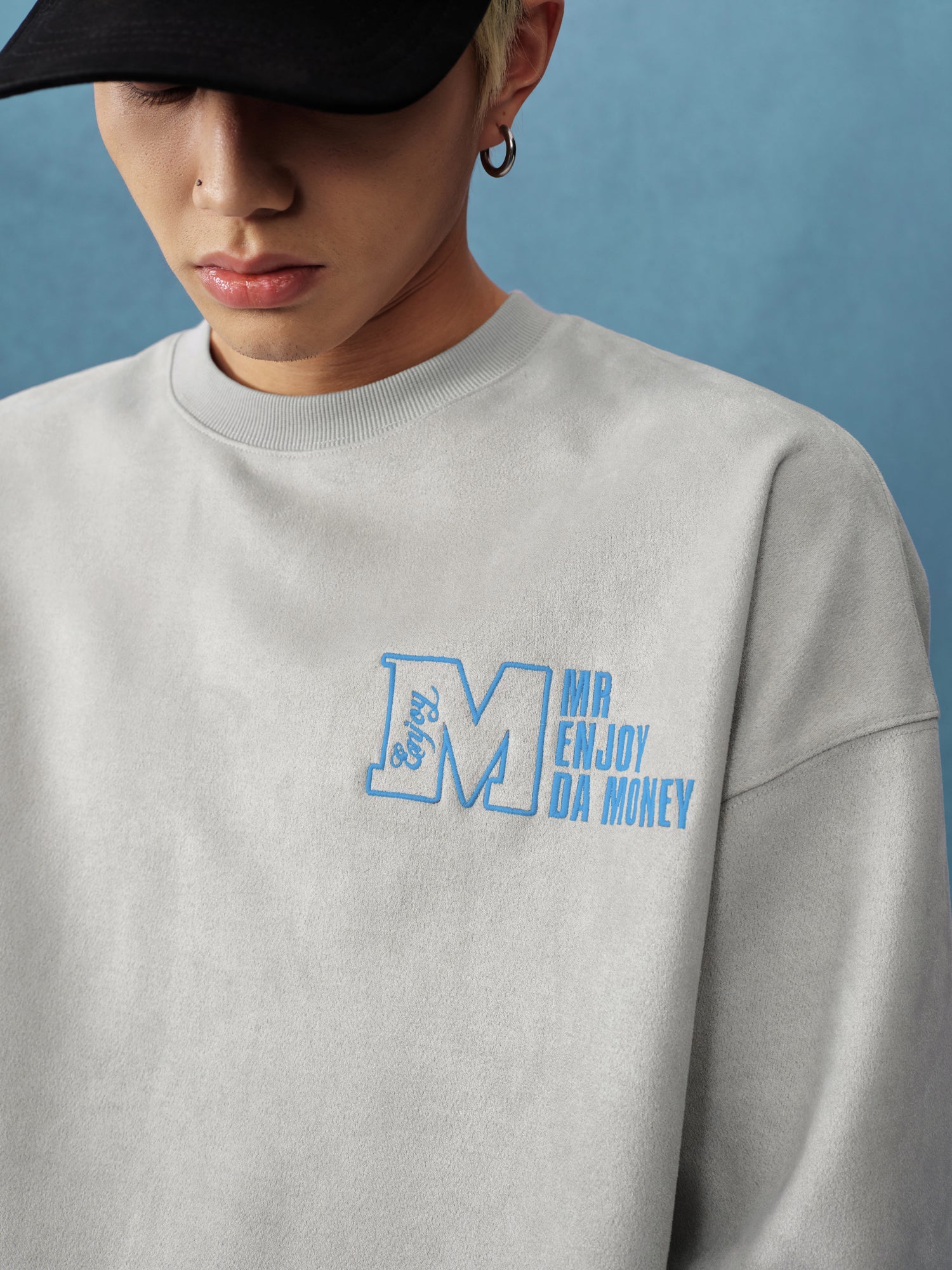 MEDM Logo Label Embroidered Suede Sweatshirt