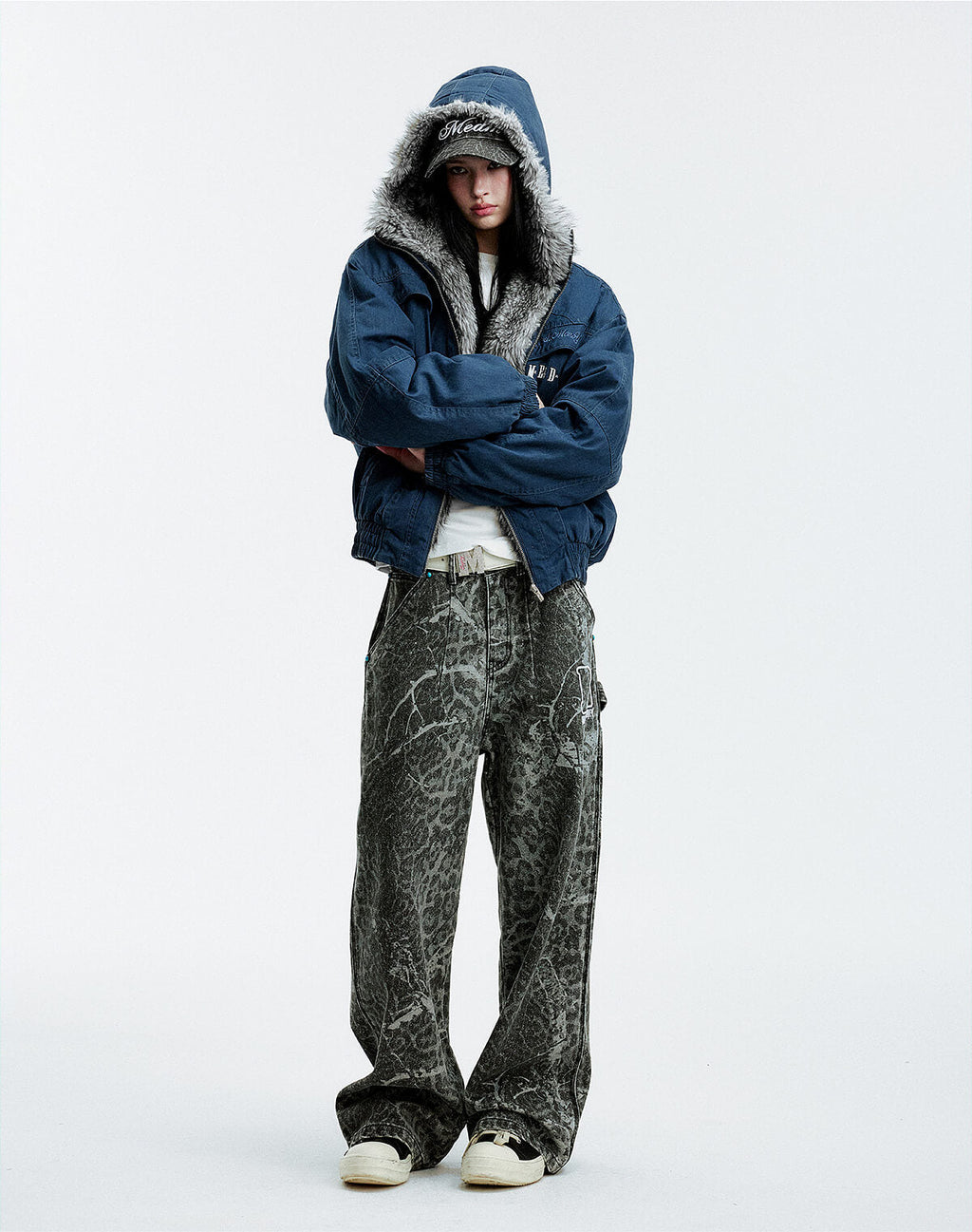 MEDM Fur Lined Washed Work Hooded Jacket