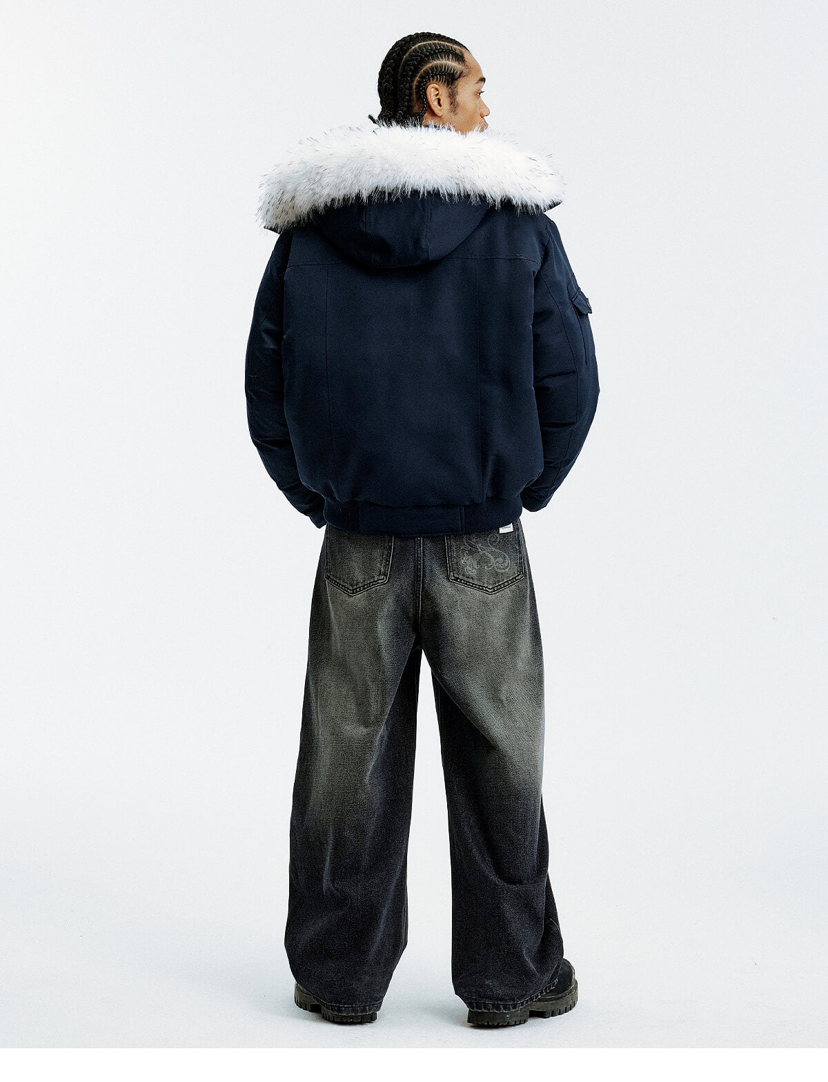 MEDM Detachable Fur Metal Snaps Down Jacket