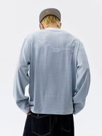 MEDM Rose Embroidered Striped Henley Long Sleeve Tee