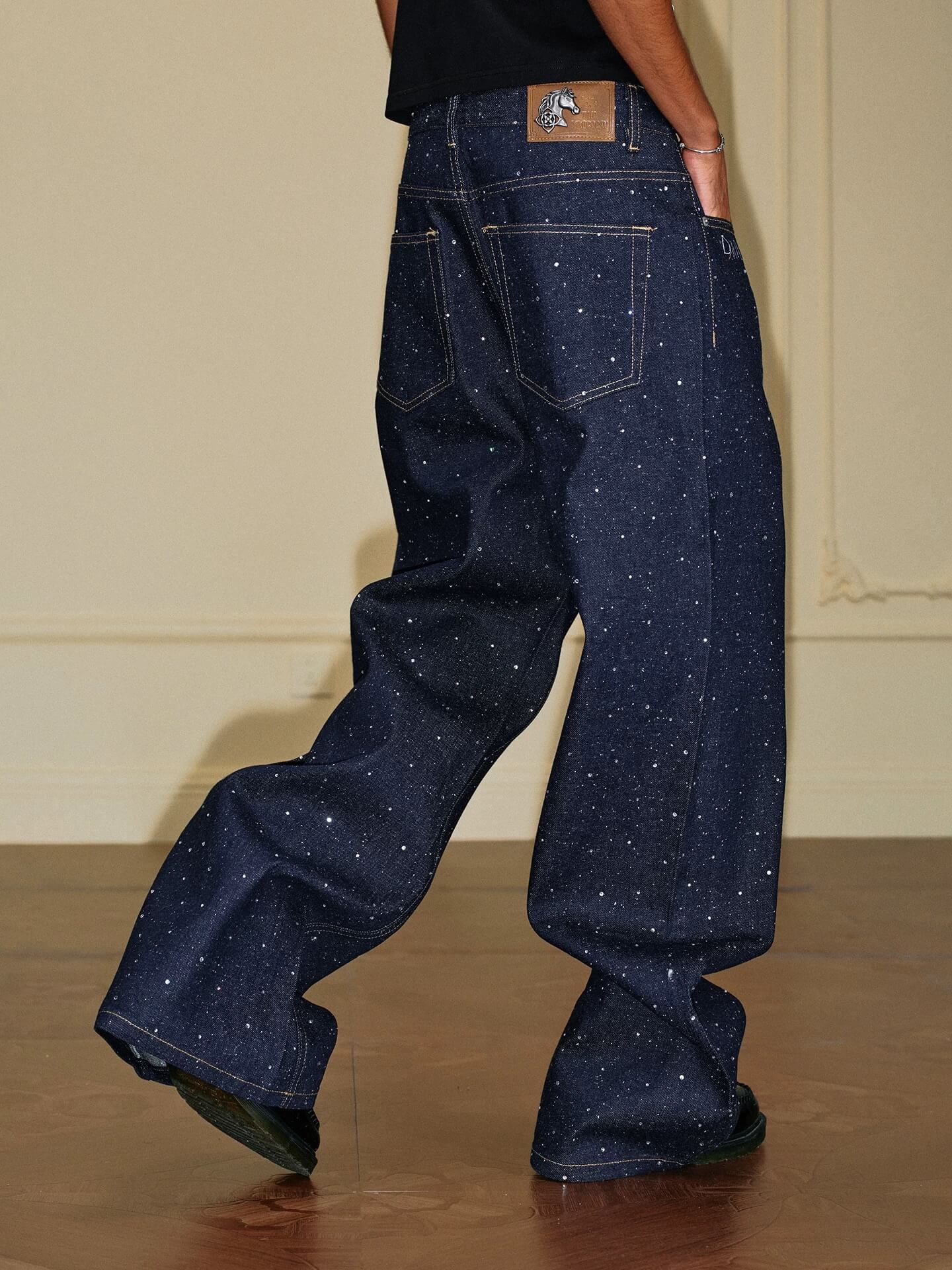 YADcrew All Over Starry Rhinestone Loose Fit Jeans