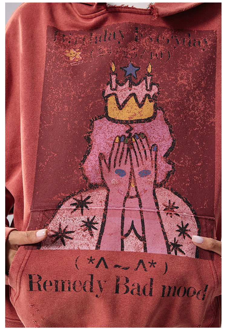 Remedy Washed Distressed Print Hoodie