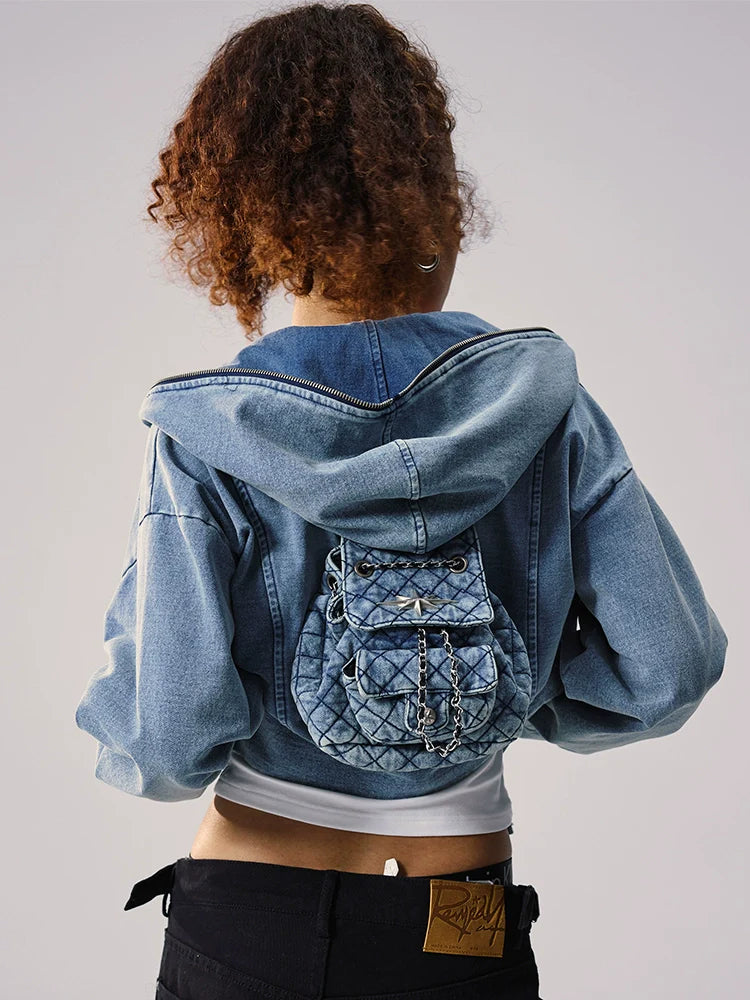 Remedy Backpack Design Washed Denim Short Jacket