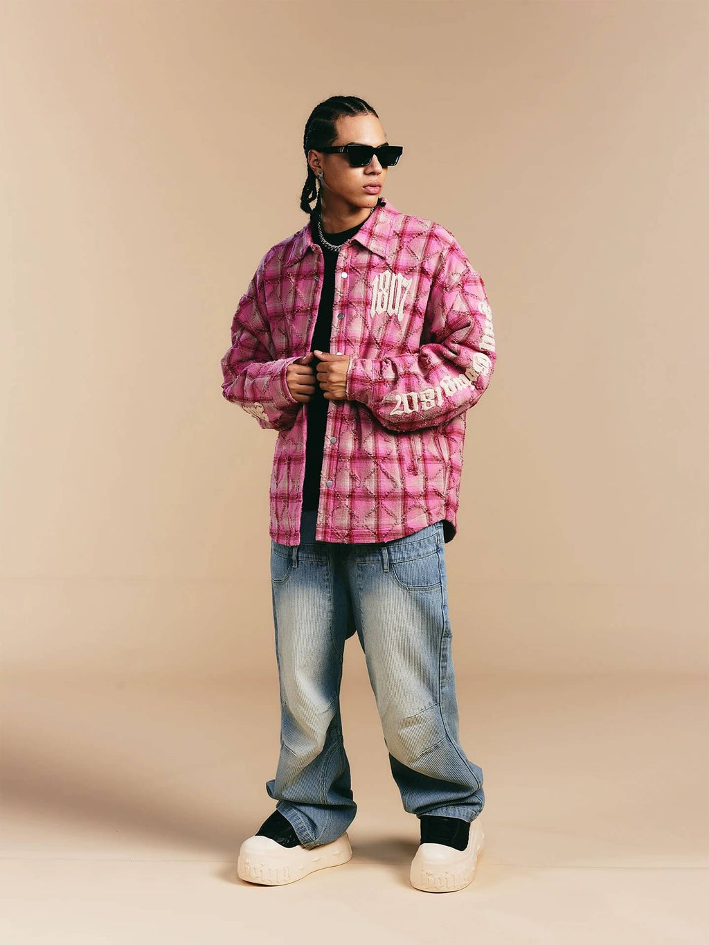 1807 Pink Quilted Plaid Long Sleeve Shirt