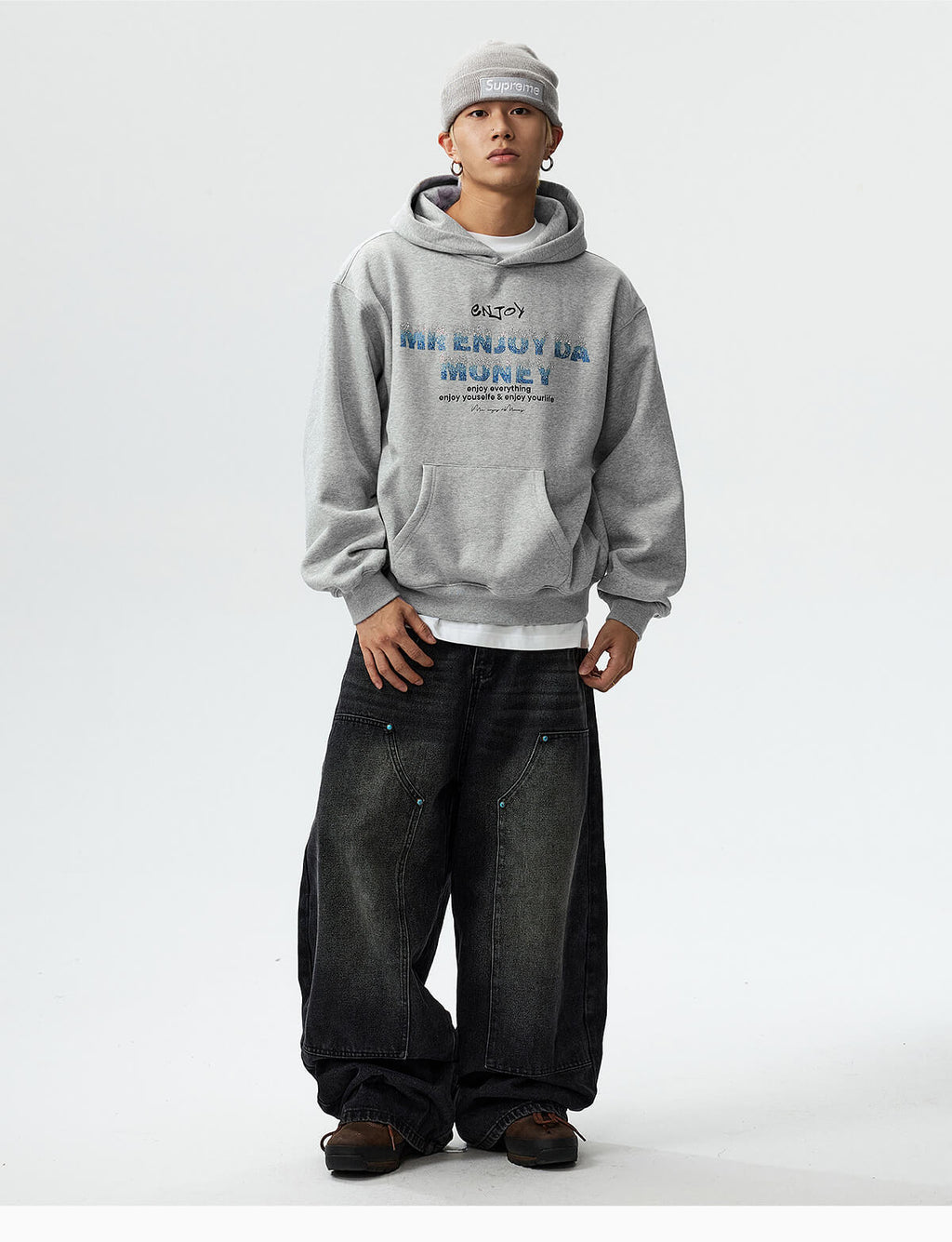 MEDM Flame Rhinestone Embellished Hoodie