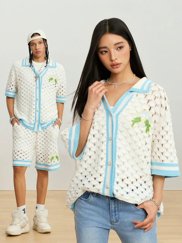 Small Town Kid Crochet-Knit Hawaiian Shirt Set